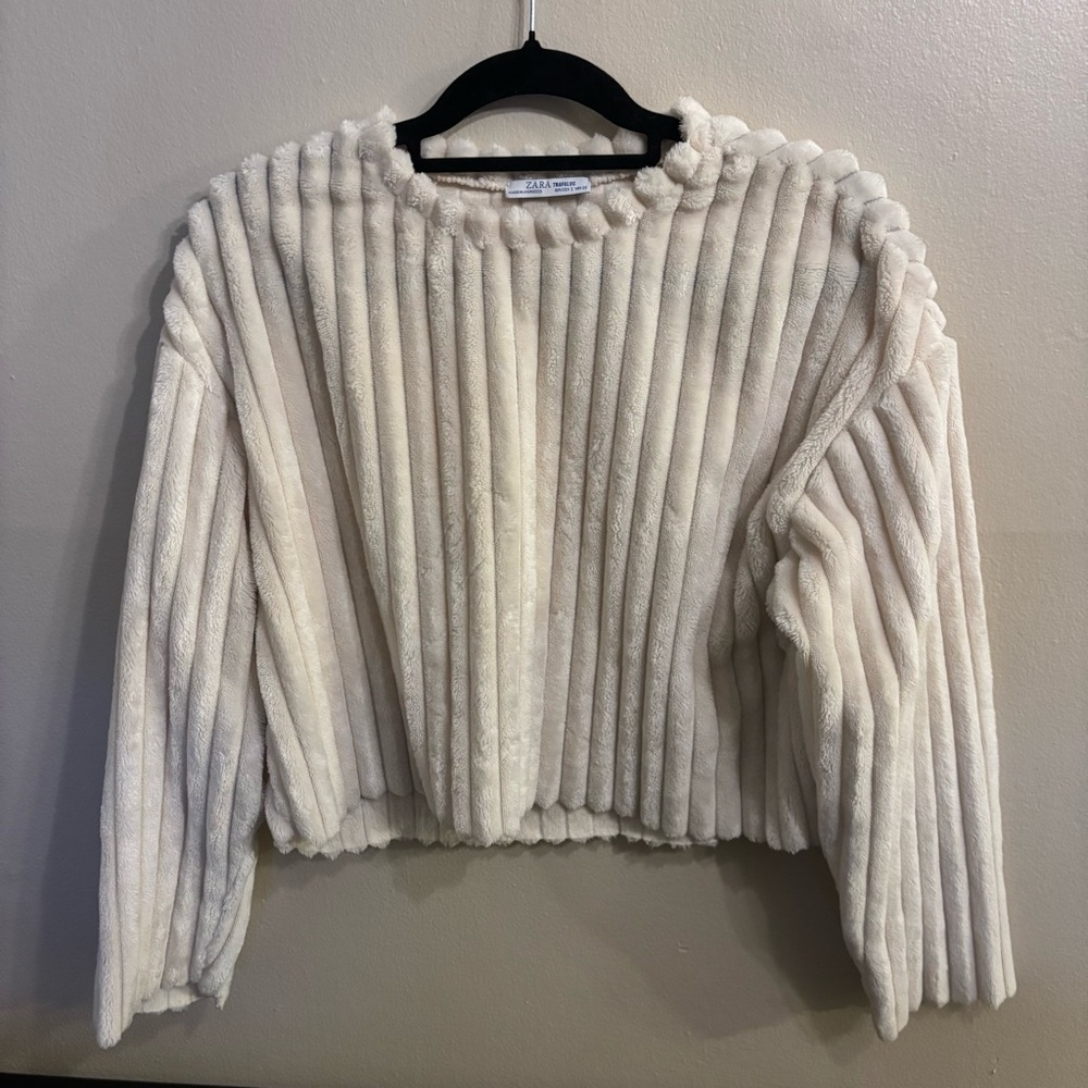 Cream Ribbed Faux Fur Sweater
